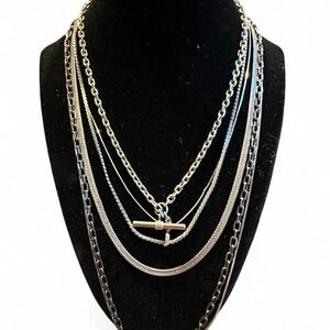 6 Silver Toned Layered Necklaces